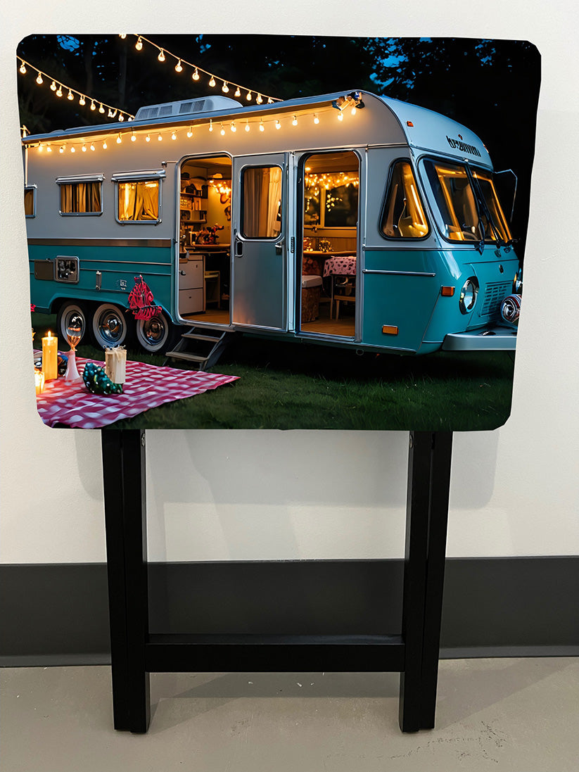 Cozy Camper: Folding Tray Table, Classic Foldable TV Tray - Black with Custom Design