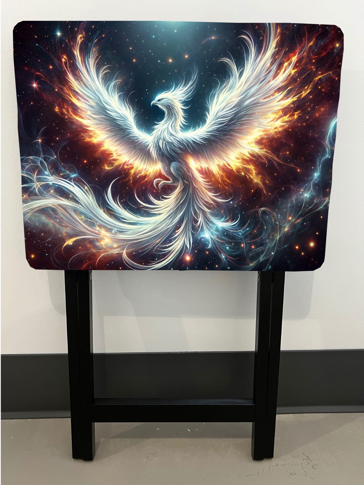 Celestial Phoenix: Folding Tray Table, Classic Foldable TV Tray - Black with Custom Design