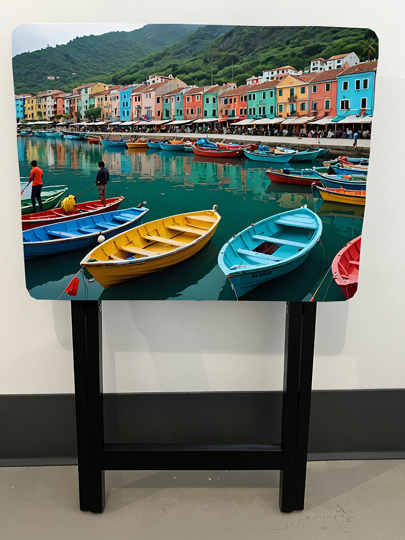 Colorful Boats: Folding Tray Table, Classic Foldable TV Tray - Black with Custom Design