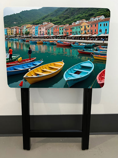 Colorful Boats: Folding Tray Table, Classic Foldable TV Tray - Black with Custom Design