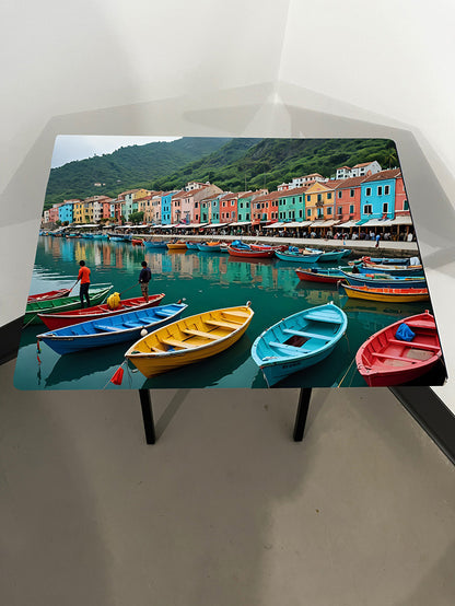 Colorful Boats: Folding Tray Table, Classic Foldable TV Tray - Black with Custom Design