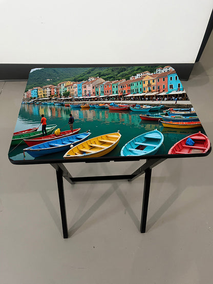 Colorful Boats: Folding Tray Table, Classic Foldable TV Tray - Black with Custom Design