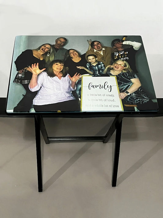 Family Photo: Folding Tray Table, Classic Foldable TV Tray - Black with Custom Design