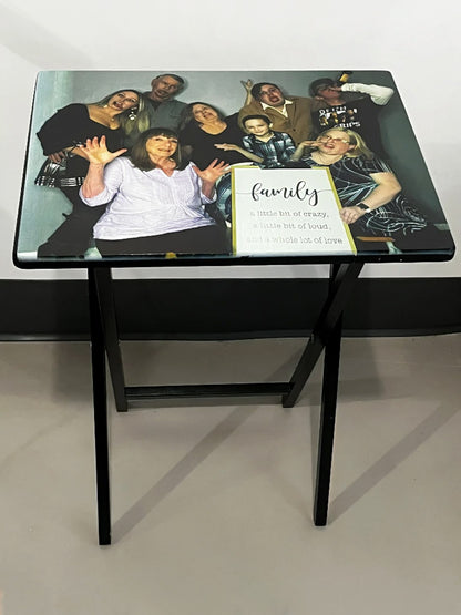 Family Photo: Folding Tray Table, Classic Foldable TV Tray - Black with Custom Design