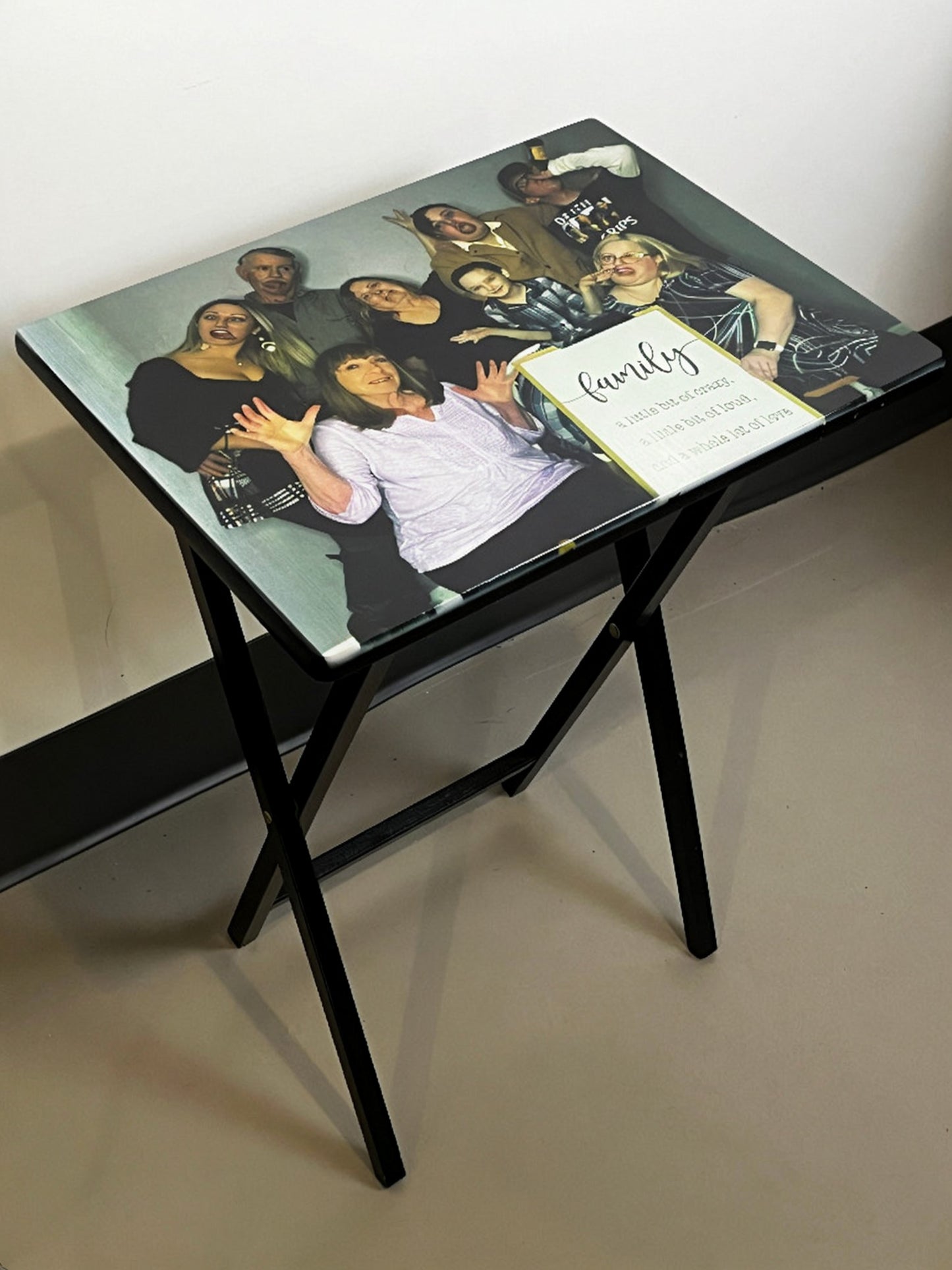 Family Photo: Folding Tray Table, Classic Foldable TV Tray - Black with Custom Design