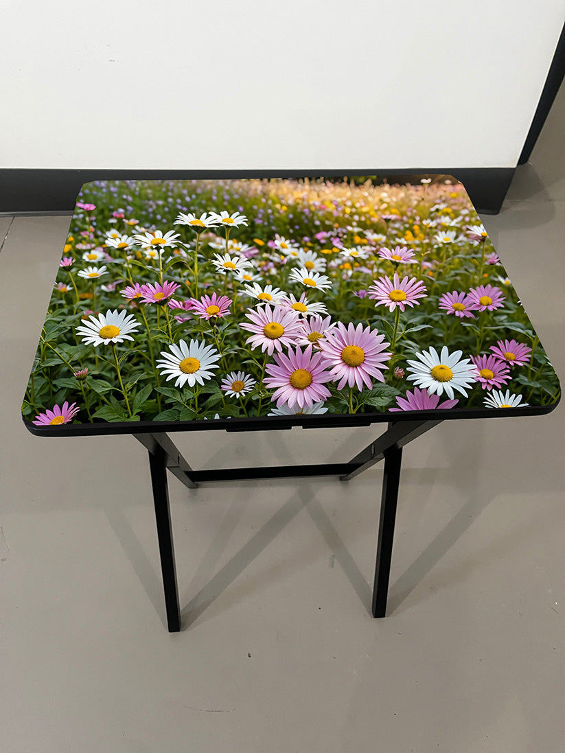 Field of Flowers: Folding Tray Table, Classic Foldable TV Tray - Black with Custom Design