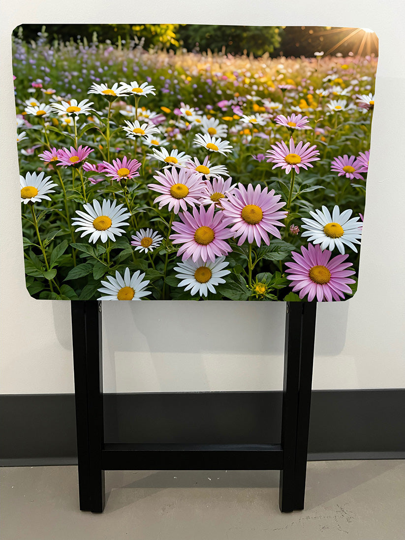 Field of Flowers: Folding Tray Table, Classic Foldable TV Tray - Black with Custom Design