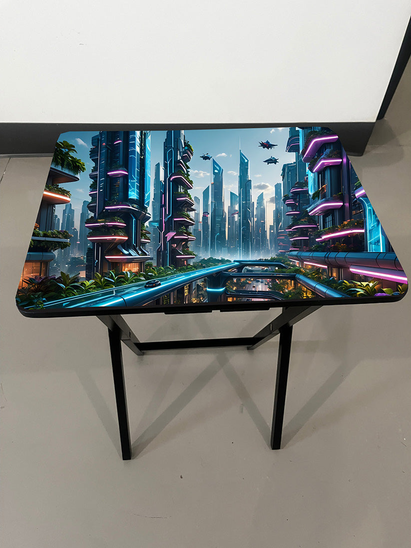 Futuristic City: Folding Tray Table, Classic Foldable TV Tray - Black with Custom Design