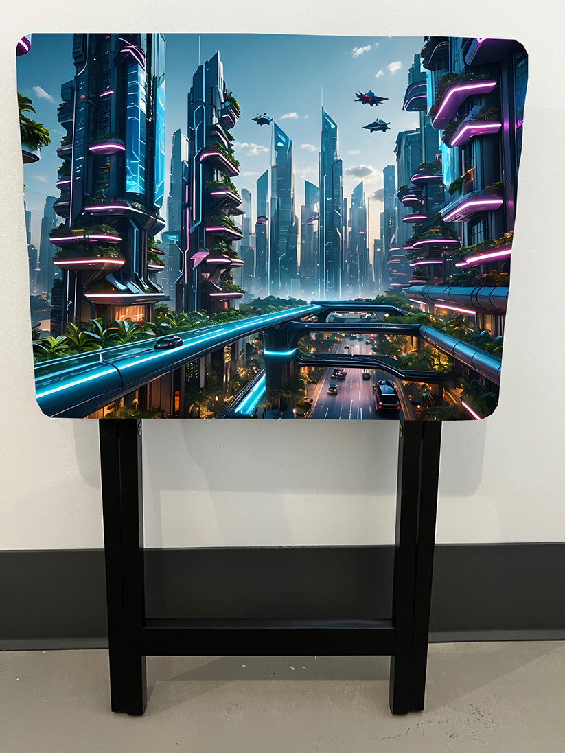 Futuristic City: Folding Tray Table, Classic Foldable TV Tray - Black with Custom Design