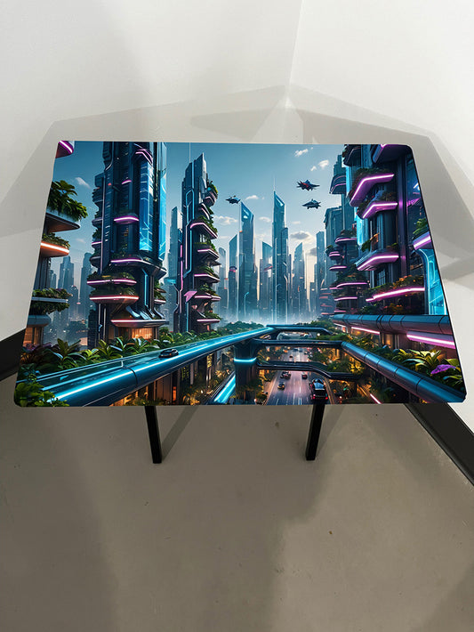 Futuristic City: Folding Tray Table, Classic Foldable TV Tray - Black with Custom Design