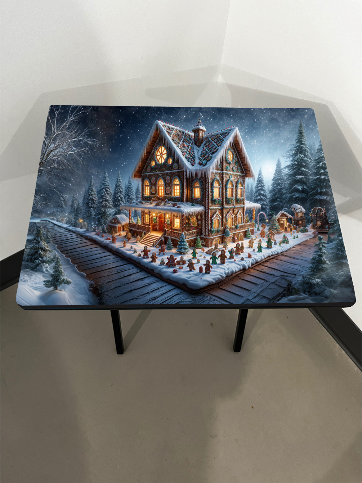 Gingerbread House: Folding Tray Table, Classic Foldable TV Tray - Black with Custom Design