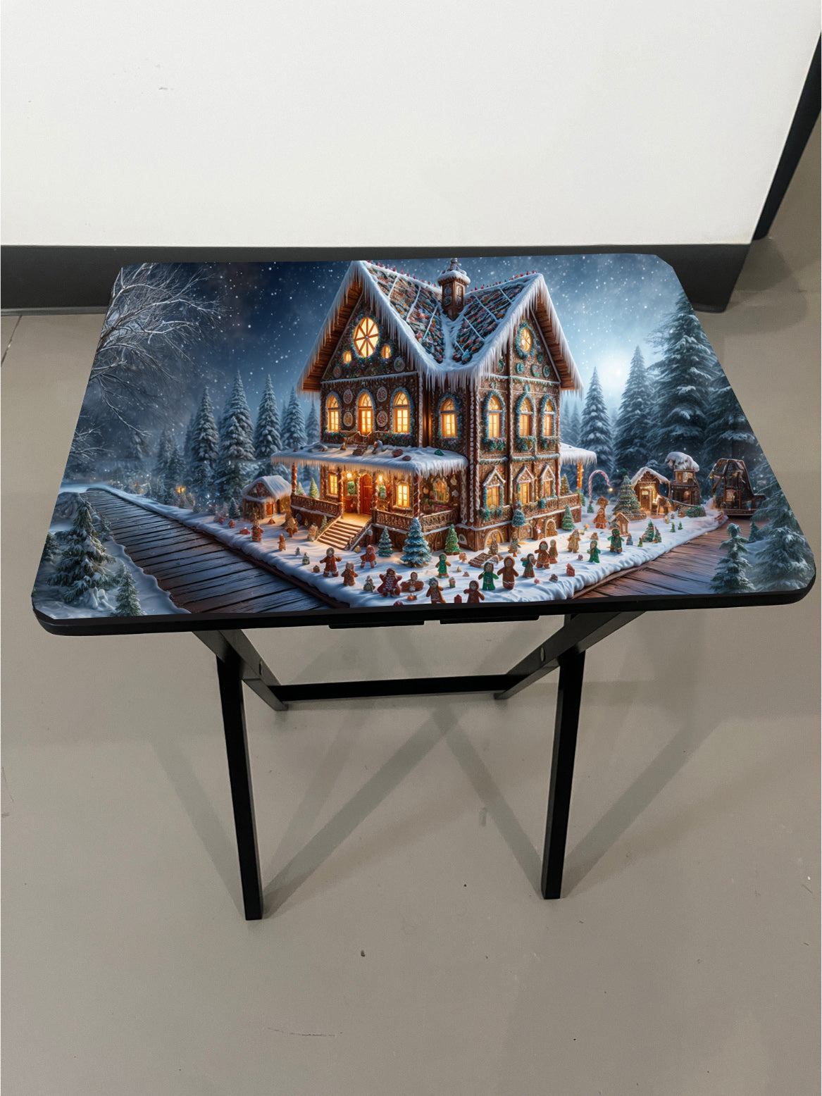 Gingerbread House: Folding Tray Table, Classic Foldable TV Tray - Black with Custom Design