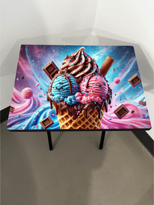 Ice Cream Cone: Folding Tray Table, Classic Foldable TV Tray - Black with Custom Design