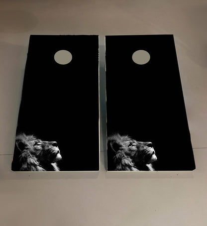 Lion Gaze Dark Theme: Cornhole Boards, 2'-4' Solid Wood (Set of 2)