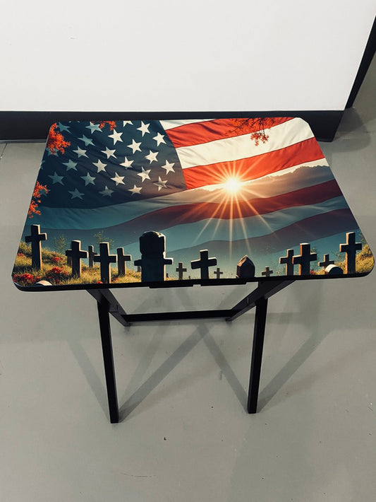 Memorial Day: Folding Tray Table, Classic Foldable TV Tray - Black with Custom Design