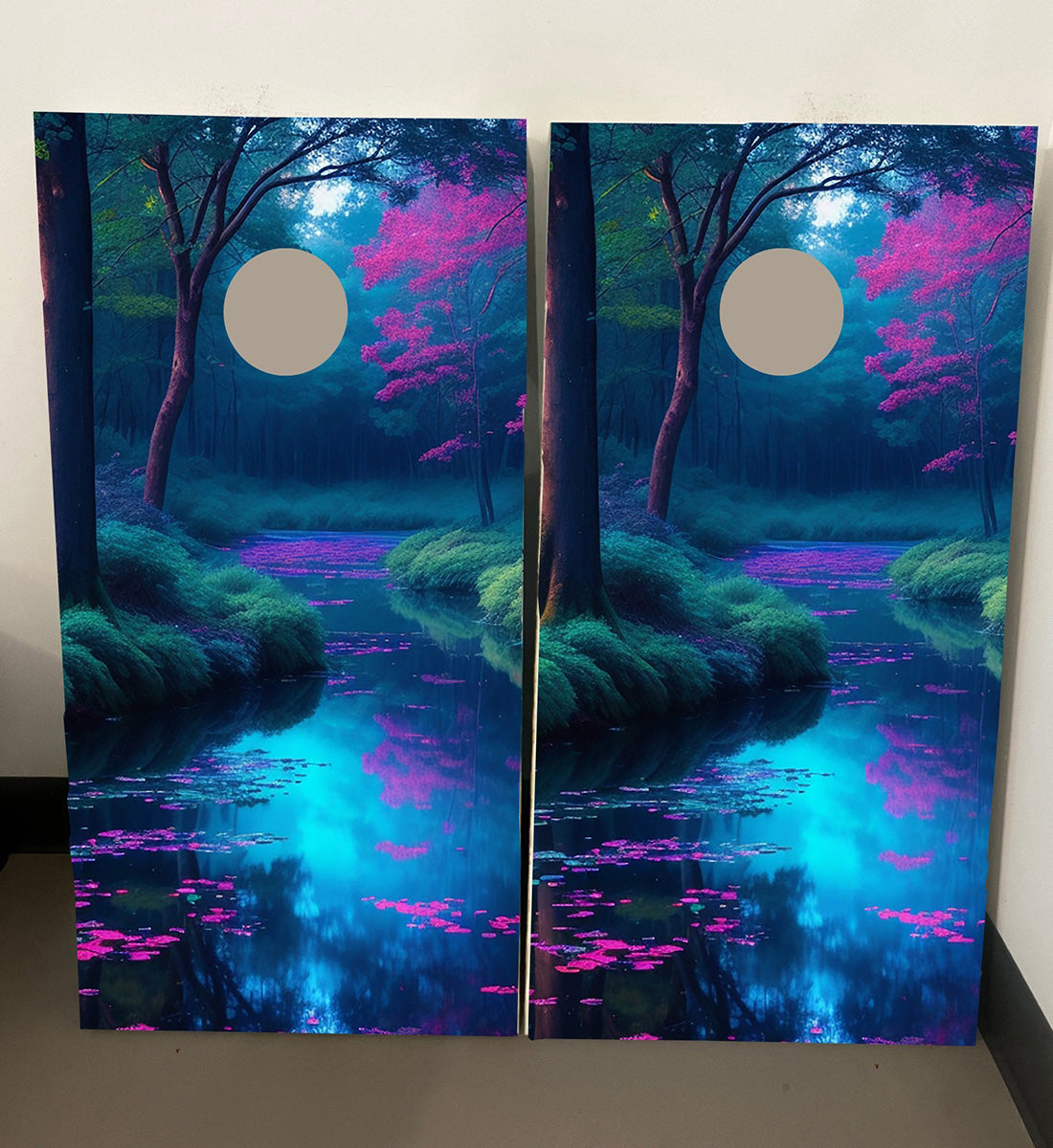 Night Lagoon Theme: Cornhole Boards, 2'-4' Solid Wood (Set of 2)