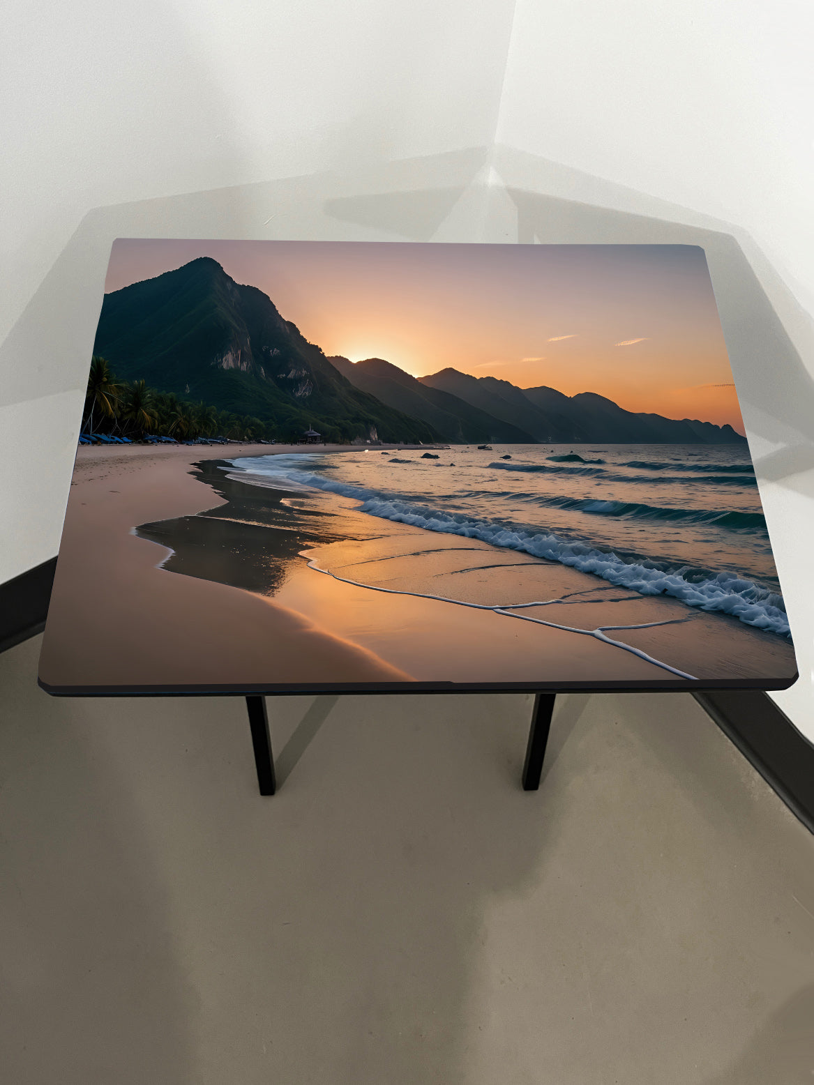 Ocean Sunset: Folding Tray Table, Classic Foldable TV Tray - Black with Custom Design