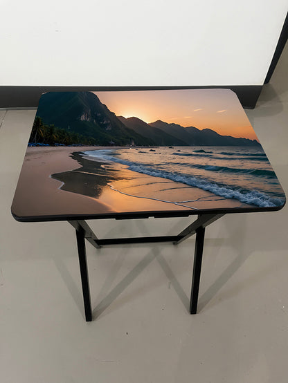 Ocean Sunset: Folding Tray Table, Classic Foldable TV Tray - Black with Custom Design