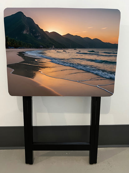 Ocean Sunset: Folding Tray Table, Classic Foldable TV Tray - Black with Custom Design