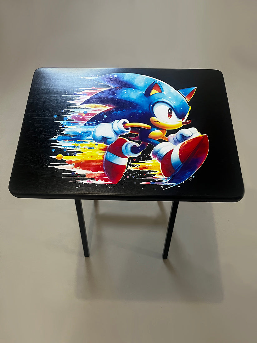 Sonic 1: Folding Tray Table, Classic Foldable TV Tray - Black with Custom Design