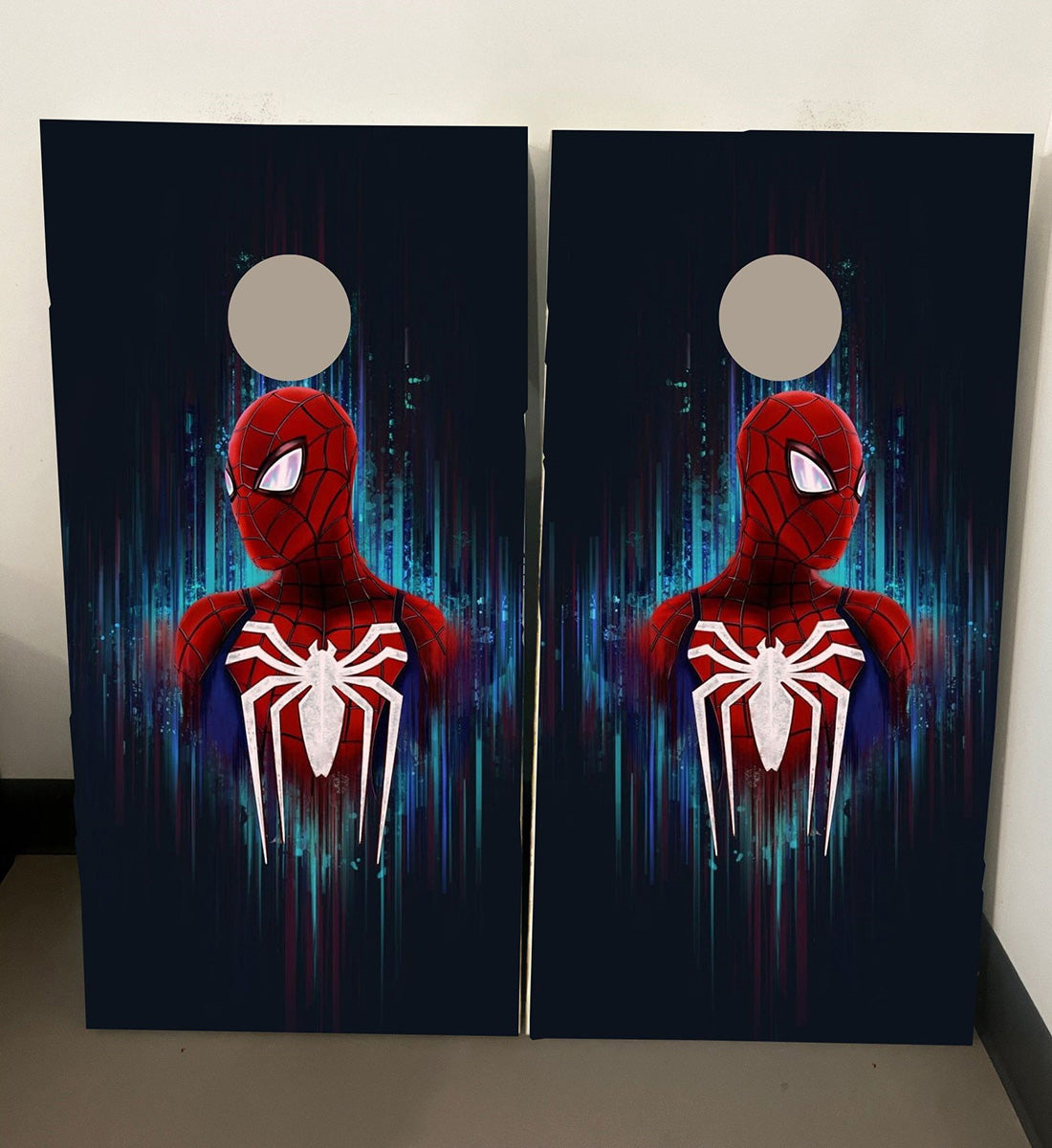 Spidey Flare Dark Theme: Cornhole Boards, 2'-4' Solid Wood (Set of 2)