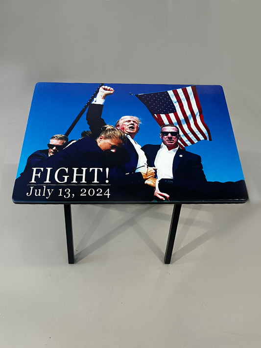 Trump Fist Pump 2 "Fight Edition": Folding Tray Table, Classic Foldable TV Tray - Black with Custom Design