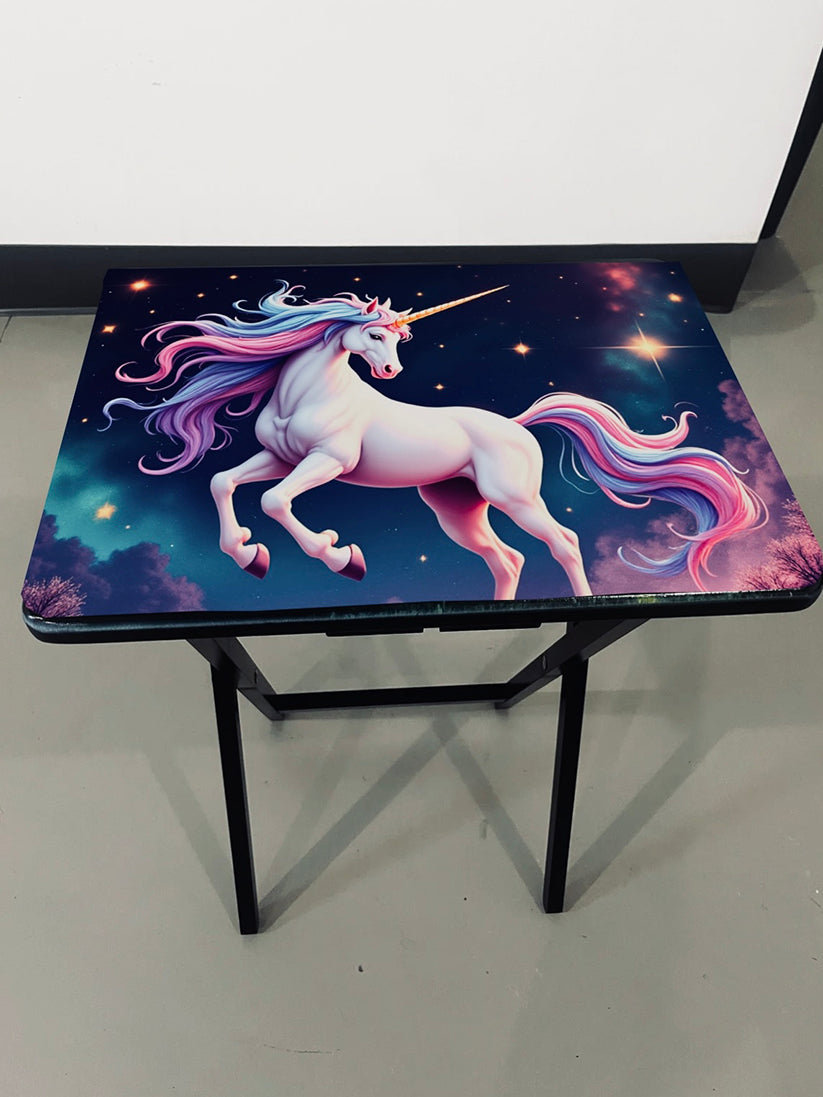 Unicorn Nightscape: Folding Tray Table, Classic Foldable TV Tray - Black with Custom Design